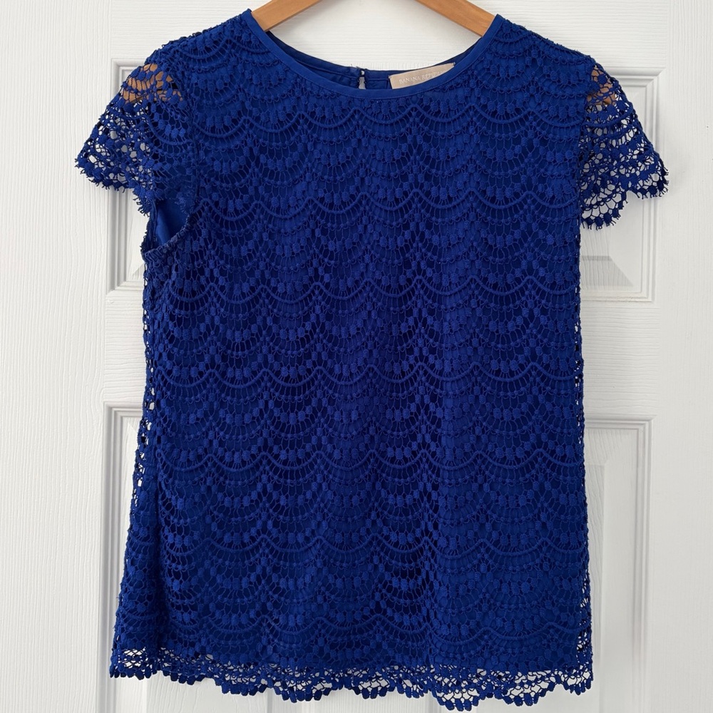 Banana Republic Cobalt Blue Lace Short Sleeve Top